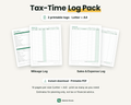 Tax-Time Log Pack: the Side Hustle Mileage Log and the Side Hustle Sales & Expense Log as blank printable pages, US Letter and A4, 13 pages per size